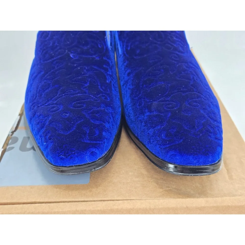 Stacy Adams Vion Velvet Loafers Mens Size 9 Royal Blue Paisley Slip On - VG‎
